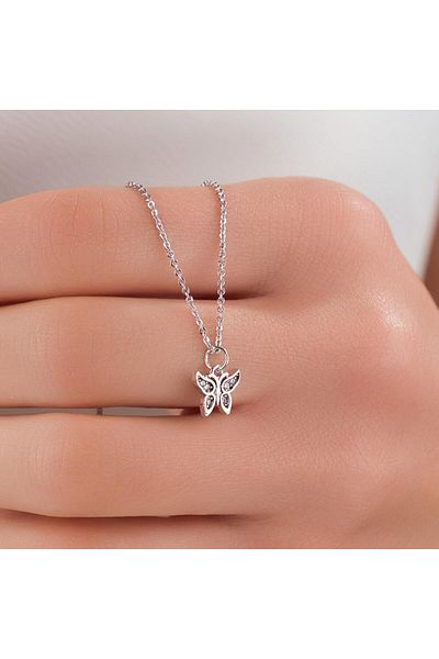 HOBİSY GIFT SHOP Elegant Butterfly Figured Steel Necklace – Silver Color, Minimalist Design