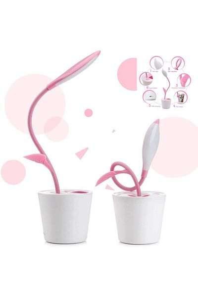Amazon basics Led desk lamp, USB charging, multifunctional, 360° flexible, with pen holder, 3 light, Pink, 41 cm
