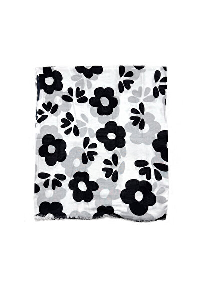 nazipek Floral Pattern Cotton Shawl 180X70 cm High Quality Hijab Cheesecloth Shawl Black White