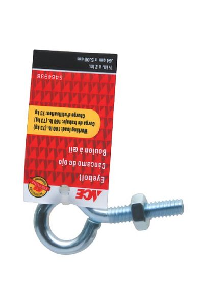 ACE Sturdy Zinc Plated Galvanized Steel Eye Bolt Silver 1/4 x 2inch