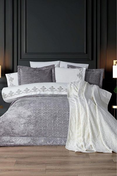 Çeyiz Diyarı Opal 10 Piece Blanket Dowry Set Gray