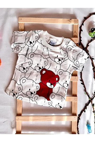 KapsülBebek 100% Organic Cotton Unisex Baby Summer Set – Teddy Bear Patterned T-Shirt & Shorts Set of 2