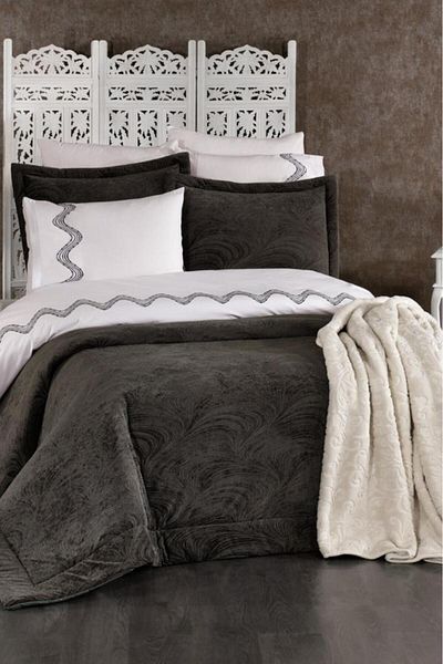 Çeyiz Diyarı Efsun 10 Piece Blanket Dowry Set Anthracite
