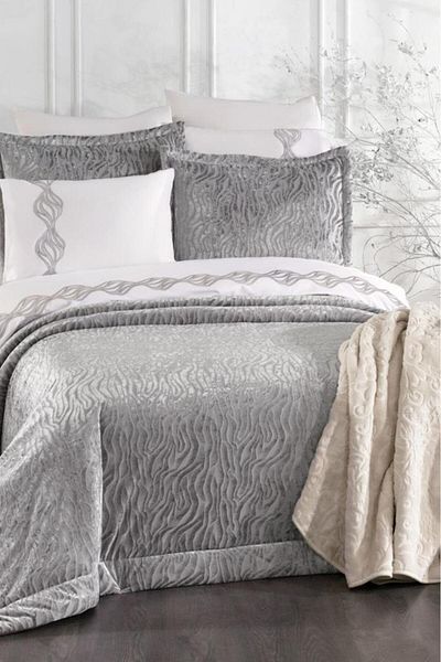 Çeyiz Diyarı Yakut 10 Piece Dowry Set with Blanket Gray