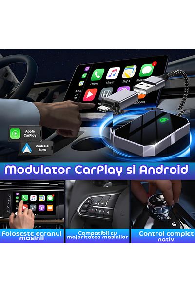 ATOMKIT Carplay and Android Car Adapter, Quick Connection, Ai Processor, Voice Control, Multiple Apps