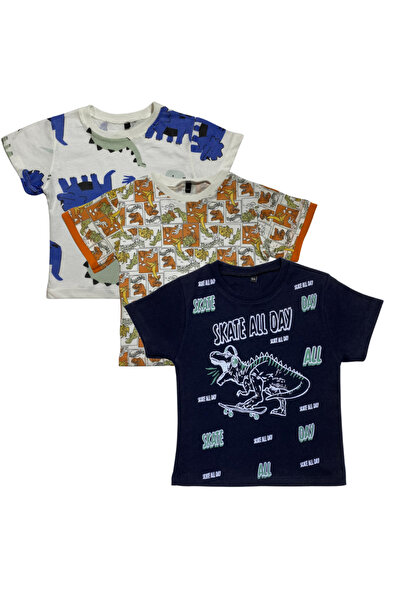 ESİLA KİDS Tricou băieți Set de 3 tricouri băieți cu imprimeu dinozaur Set de...