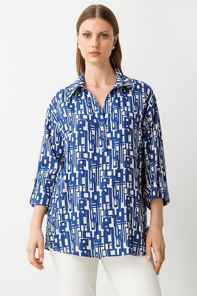 ON Patterned Collar Buttoned Plus Size Blouse