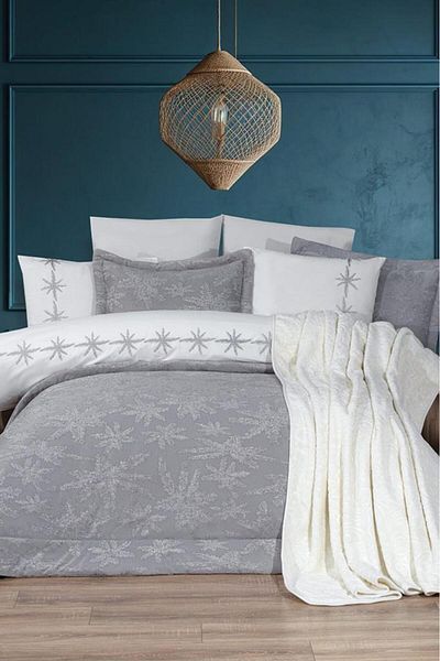 Çeyiz Diyarı Jasmin 10 Piece Dowry Set with Blanket Gray