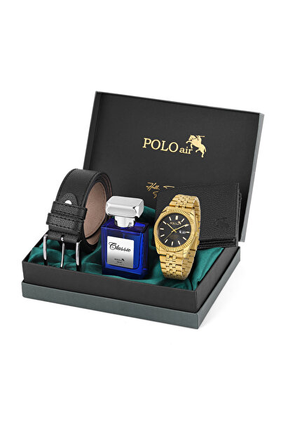 Polo Air Mercek Takvimli Erkek Kol Saati Cüzdan Kemer 55 ml Parfüm Kombin Gol...