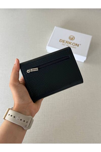 DERKON Genuine Leather Convenient Women's Wallet Melen Navy Blue That Can Fit in Any Bag Size