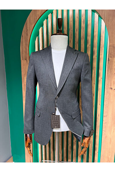 cemden Erkek Koyu Gri Regular Fit Mono Yaka Ceket