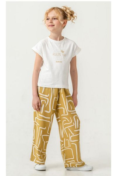 Cichild Girl's Woven Printed T-Shirt Elastic Waist Pocket Woven Fabric Pants Set
