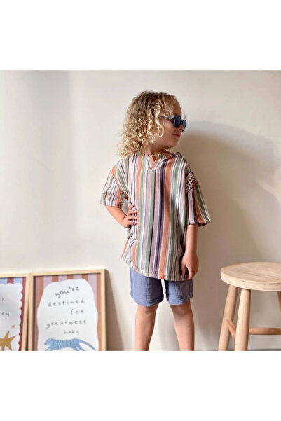 Yalçınoğlu Kids Linen Top & Muslin Shorts Set for Kids (Ages 3-12) – Colorful and Comfortable Summer Style