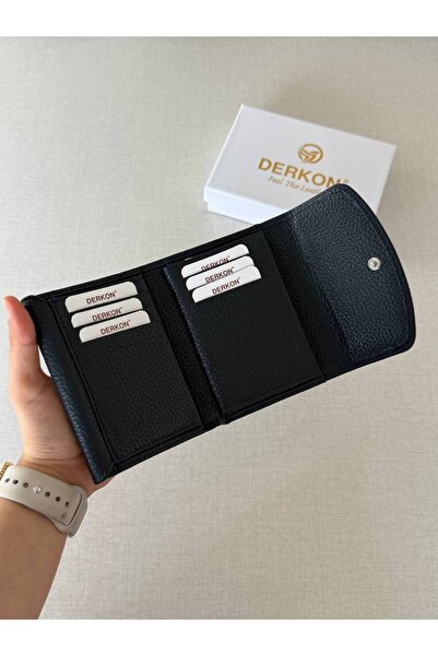 DERKON Справжня шкіра, зручний жіночий гаманець, який поміститься в будь-яку сумку, Melen Lacivert