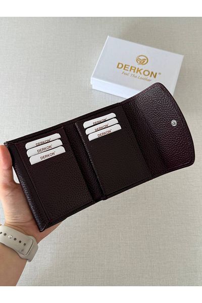 DERKON Genuine Leather Convenient Women's Wallet in Any Size That Fits in Any Bag Melen Claret Red