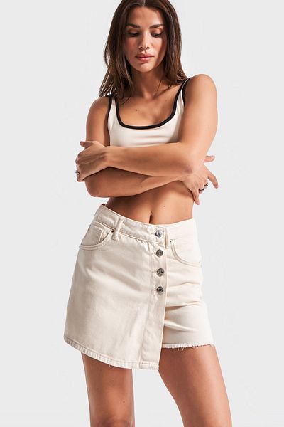 its basic Women's Raw Color 7S5-69 Midi Length Button Front 100% Cotton Denim Shorts Skirt