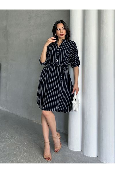 MD trend Γυναικείο ριγέ φόρεμα με κουμπιά Midi μήκους