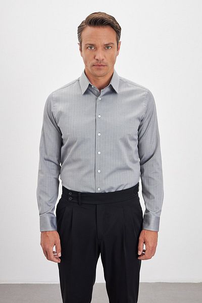 Paşahan 100% Cotton Comfort Fit Herringbone Pattern Classic Collar Shirt