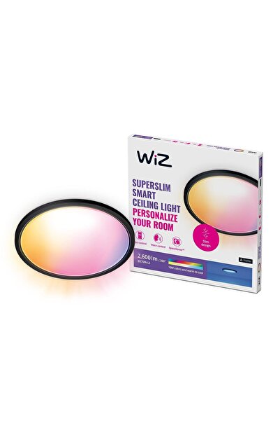 Wiz SuperSlim 22W Siyah Sıva Üstü RGB Akıllı LED Yuvarlak Panel Tavan Armatürü 42 cm çapında 2600 Lumen