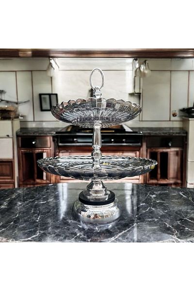 Peramari Decorative Metal Glass Two Storey Presentation Stand Silver