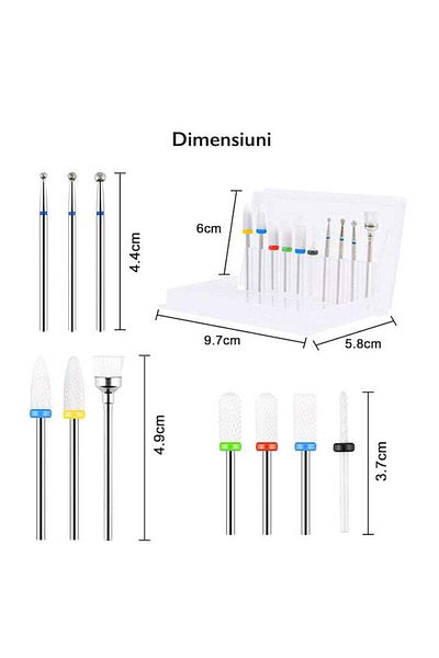 Horigen Set de 10 burghie ceramice de schimb pentru unghii Horigen, set de burghie Pro Ceramic