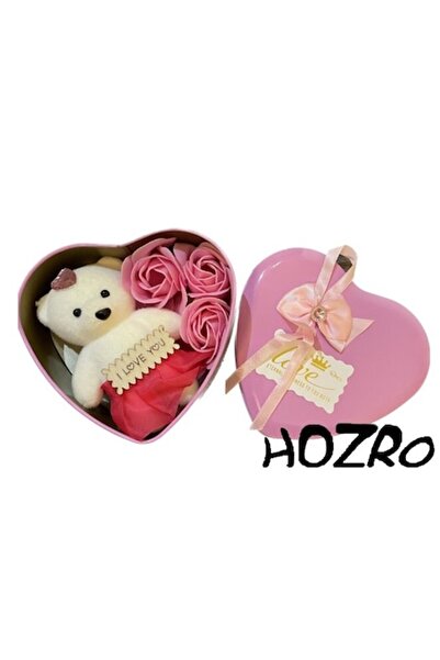 HOZRO Cutie în formă de inimă cu trandafiri de săpun și ursuleț cu textul „Te...