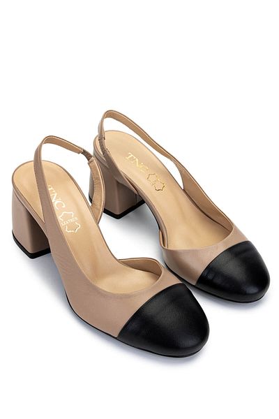 Tamer Tanca Women's Genuine Leather Black/Mink Heeled Shoes