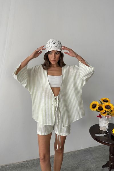 Aymood طقم تونيك مخطط - شورت - أخضر