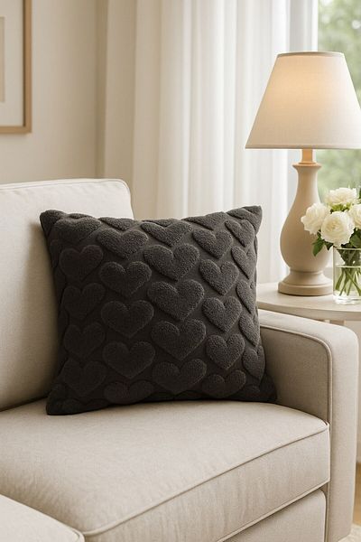 Arma House 1 Piece Smoked Heart Fluffy Throw Pillow Cover 42X42 cm