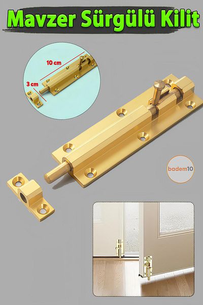 Badem10 Mavzer Deadbolt Lock Screw Metal Door Window Interior Exterior Cabinet Lock Deadbolt Safety Latch Brass Color