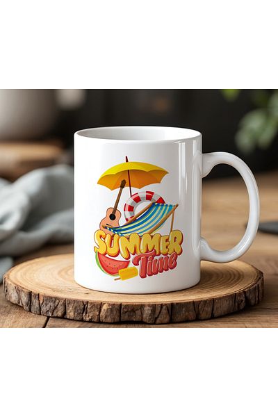 BB TRADE Summer Time Designed White Ceramic Printed Mug 330ml