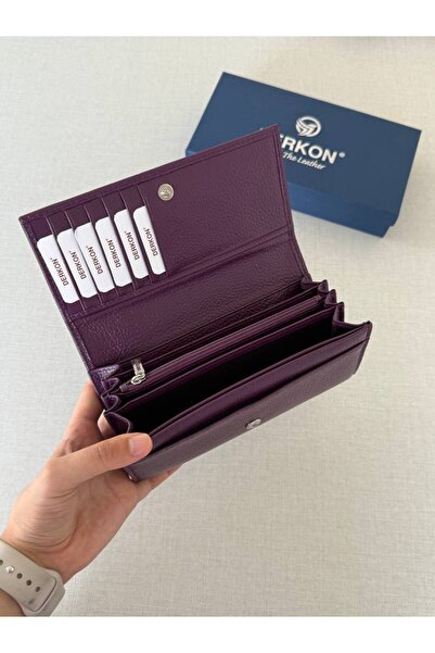 DERKON Genuine Leather Vendy Model Women's Wallet with Plenty of Eyes Purple