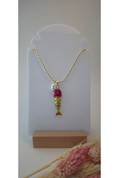 takısaat Top Zincir Kırmızı Balık Çelik Kolye