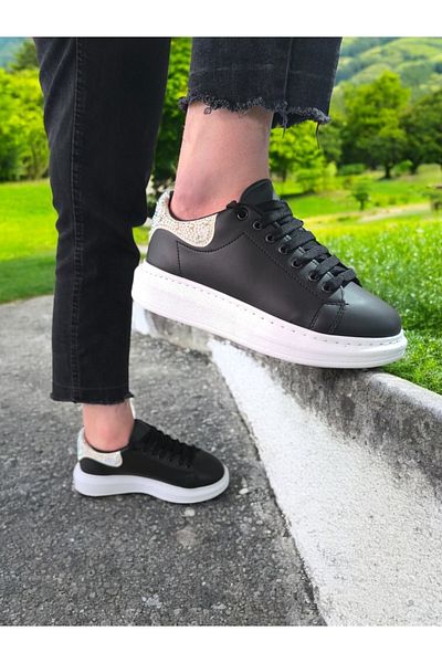 Weynes Women's Black White Daily Orthopedic Sports Shoes with Stones on the Back Wsb4066