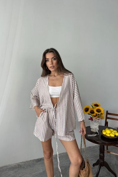 Aymood تونيك مخطط - طقم شورت - بيج