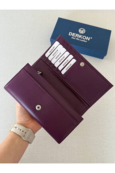 DERKON Genuine Leather Vendy Model Women's Wallet with Plenty of Eyes Purple