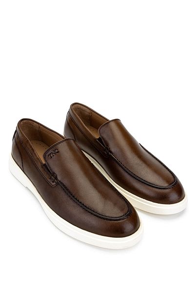 Tamer Tanca Men's Genuine Leather Brown Loafer Shoes