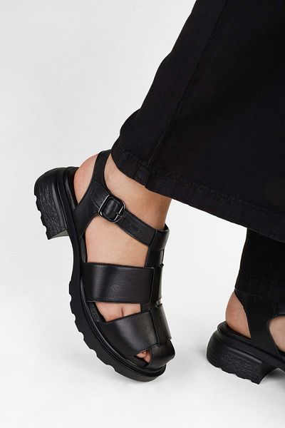 Shoeberry Women's Sandy Black Genuine Leather Sandals