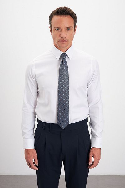 Paşahan 100% Cotton Comfort Fit Herringbone Pattern Classic Collar Shirt