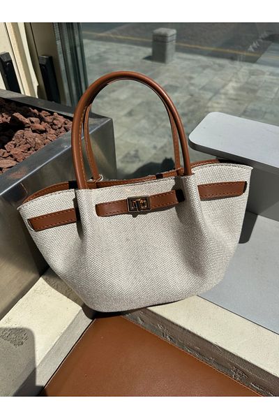 ALTUDA Women's Linen Lock Detailed Shoulder Bag Mini Gold