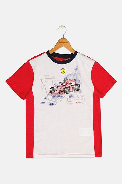 Scuderia Ferrari Kids Boy Short Sleeve Printed T-Shirts, Red/White Combo