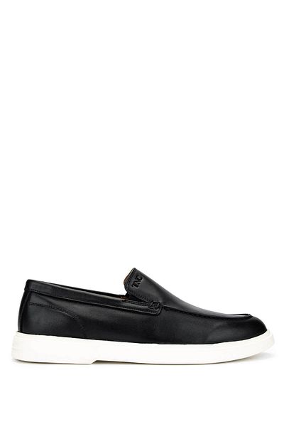 Tamer Tanca Men's Genuine Leather Black Leather Loafer Shoes