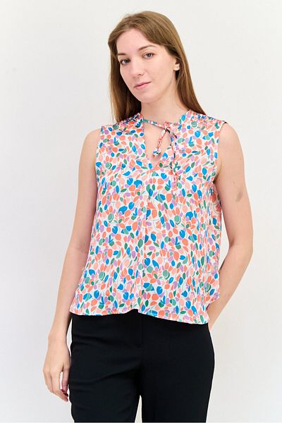 Salsa Women Tie Neck Floral Print Sleeveless Top, Multicolor