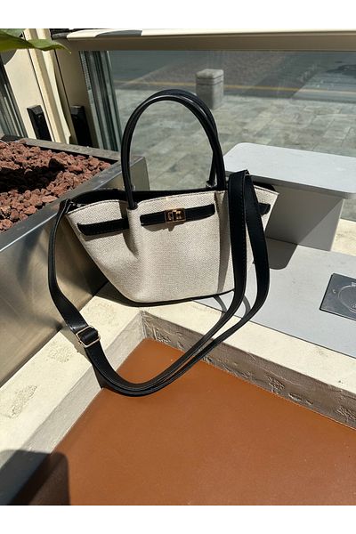ALTUDA Women's Linen Lock Detailed Shoulder Bag Mini Gold