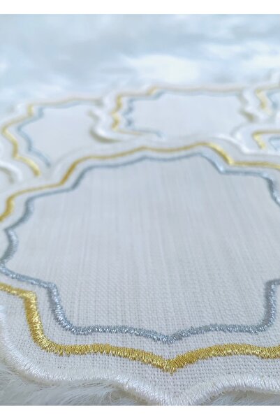 Mora Tekstil Gold and Silver Glitter Presentation Napkin, Embroidered Coffee Coaster, 6-Piece Cocktail Napkin, Coffee Coaster