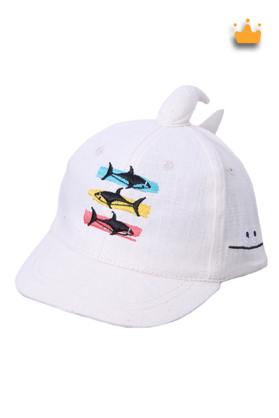 Kitti 1-3 Years 48cm Baby Boy Summer Cute Baby Shark Adjustable Hat Cap White Y2311004