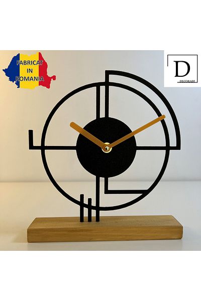 OEM Decorative clock "Abstract Time" with natural wooden base, 22 cm, black, 3D printed