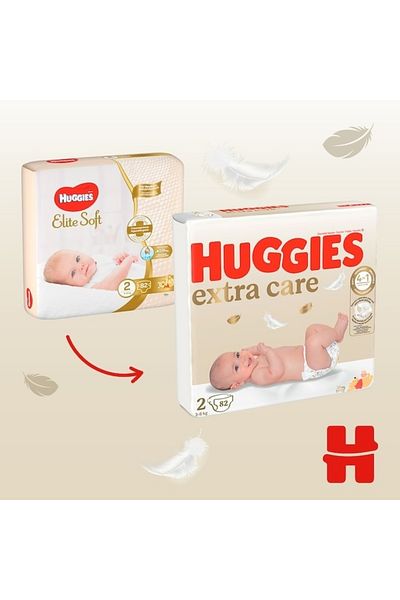 Huggies Extra Care 2 Diapers, Mega, 3-6 Kg, 82 Pcs
