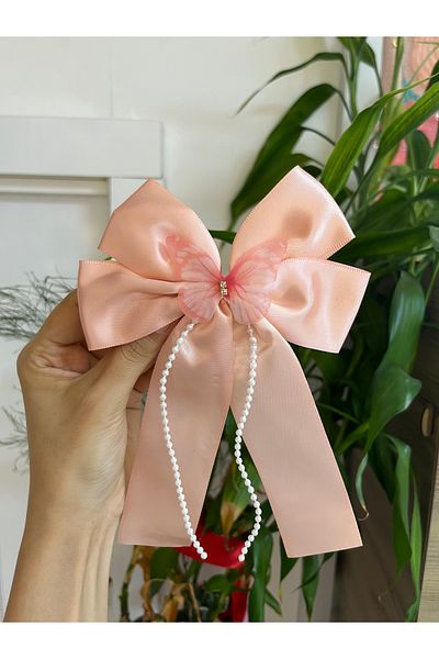 PONÇİK ACCESSORİES Pearl and Butterfly Detailed Bow Ribbon Collet Children's Buckle