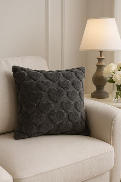 Arma House 1 Piece Smoked Heart Fluffy Throw Pillow Cover 42X42 cm